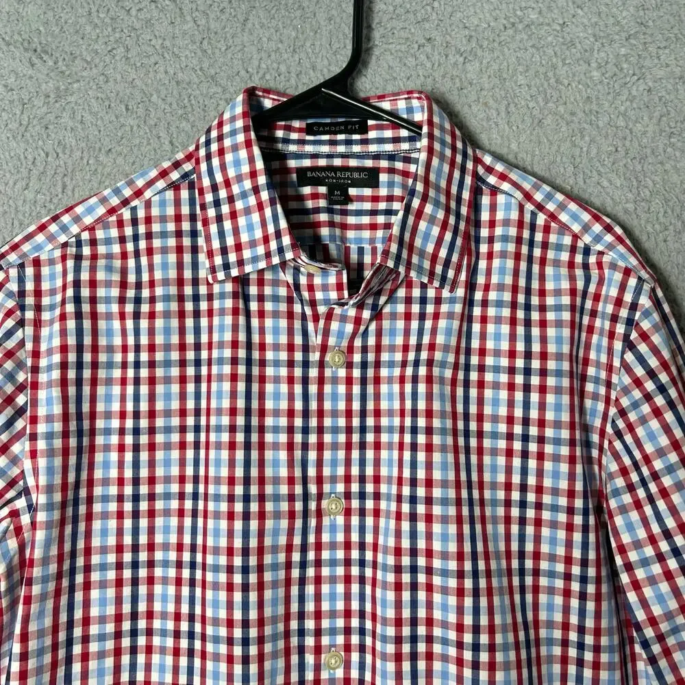 Banana Republic Shirt Mens M Red Blue White Long Sleeve Non‎ Iron Camden Fit
